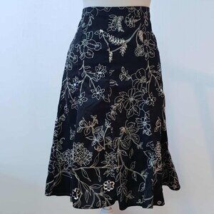 Ann Taylor LOFT Women's Black floral A-Line skirt, sequins & beads size 10